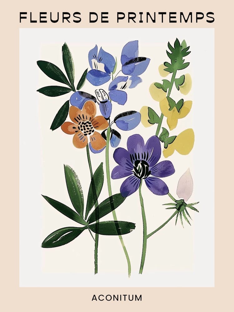 Spring Floral French Poster  Aconitum 4