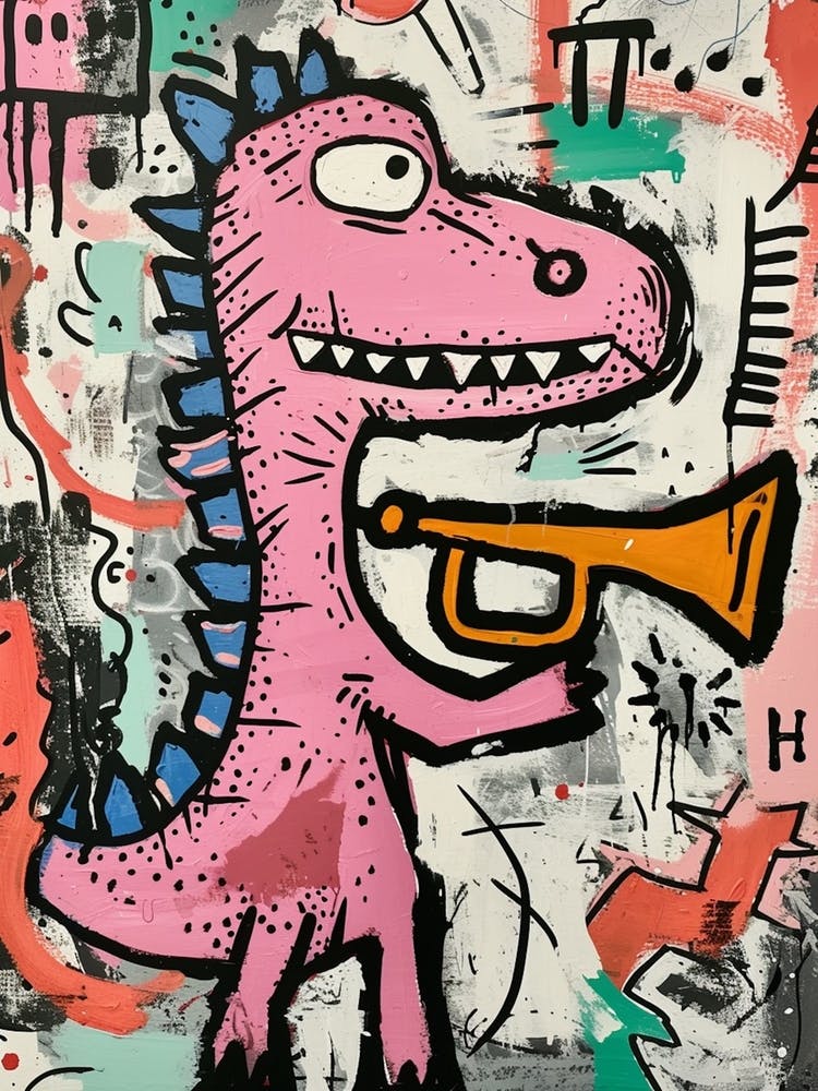 Abstract Dinosaur Scribble Playing The Trumpet 2