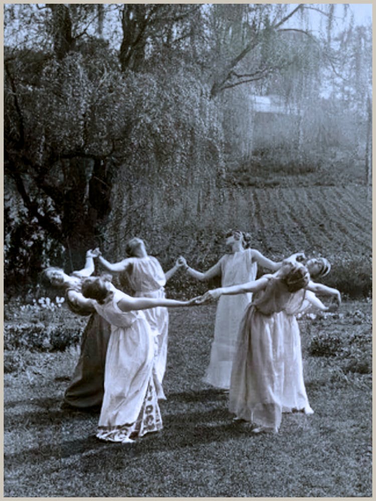 Circle of Witches Dancing - Ritual Pagan Ladies Dance 1921 Vintage Art Deco Remastered Photograph - Spiritual Witchy Fairytale Fairies Witchcraft Spells Calling the Moon Goddess Selene Mayday or Midsummer 4