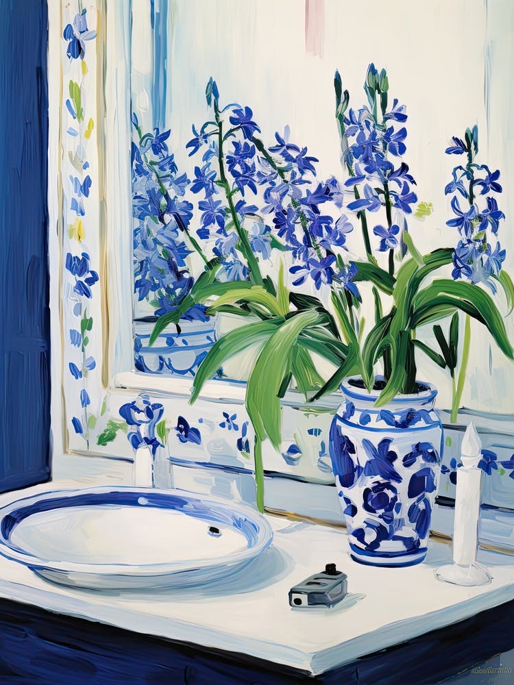 Bathroom Vanity Painting With A Bluebell Bouquet 2