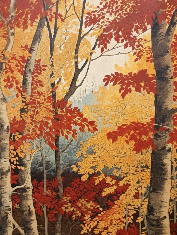 Sweet Birch 1 Vintage Autumn Tree Print 