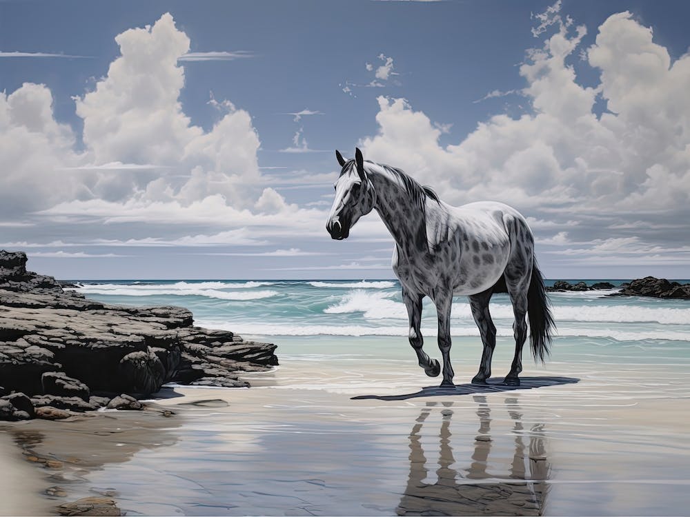 A Horse Oil Painting In Pink Sands Beach, Bahamas, Landscape 3