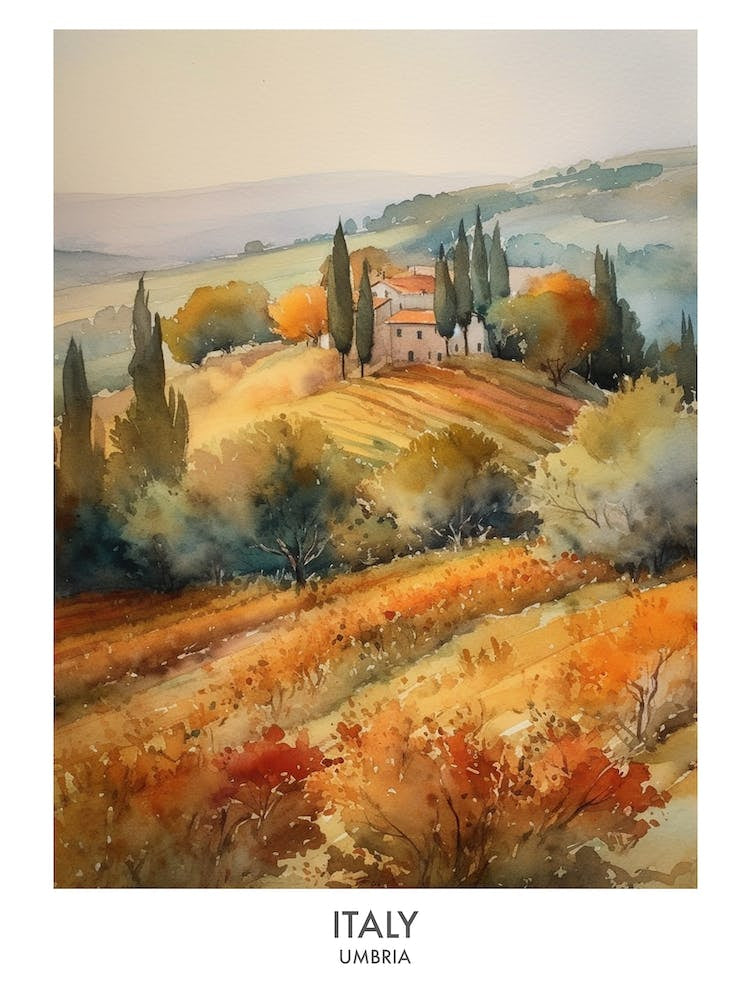 Umbria, Italy 1 Watercolor Travel Poster