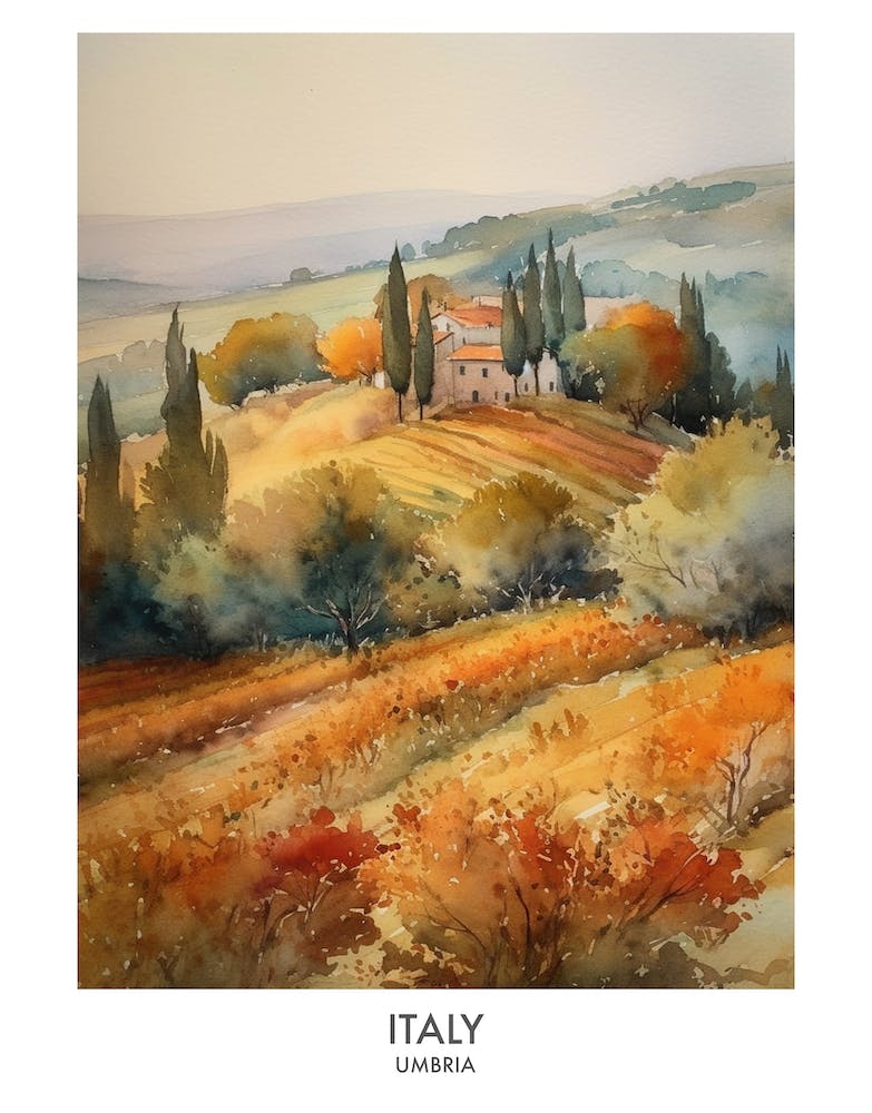 Umbria, Italy 1 Watercolor Travel Poster