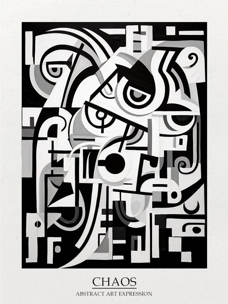 Chaos Abstract Black And White 5 Poster