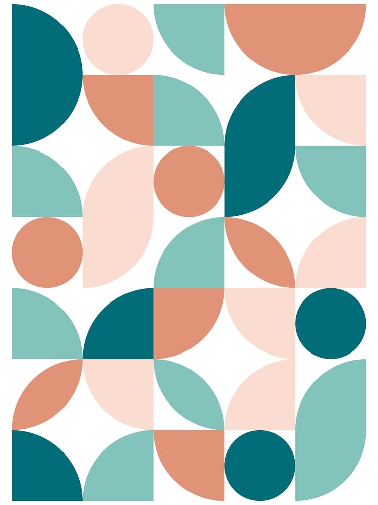 Mid-Century Modern Abstrakt 26 Petrol, Pfirsich, Koralle