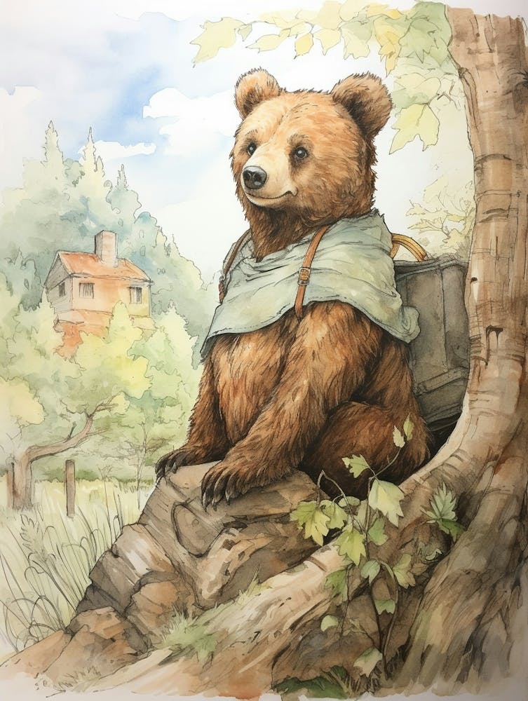 Storybook Animal Watercolour Brown Bear 1