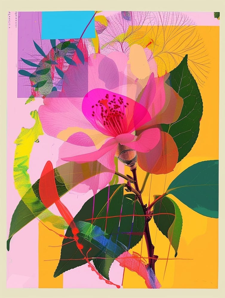 Camellia 2 Neon Flower Collage