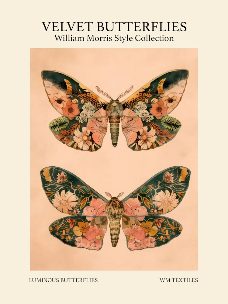 Velvet Butterflies Collection Luminous Butterflies William Morris Style 4