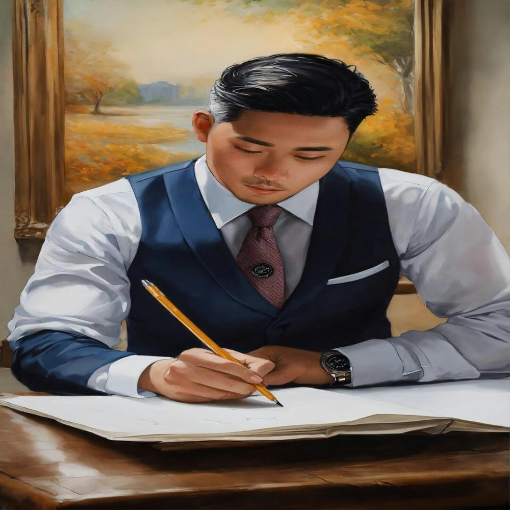 Asian Man Writing