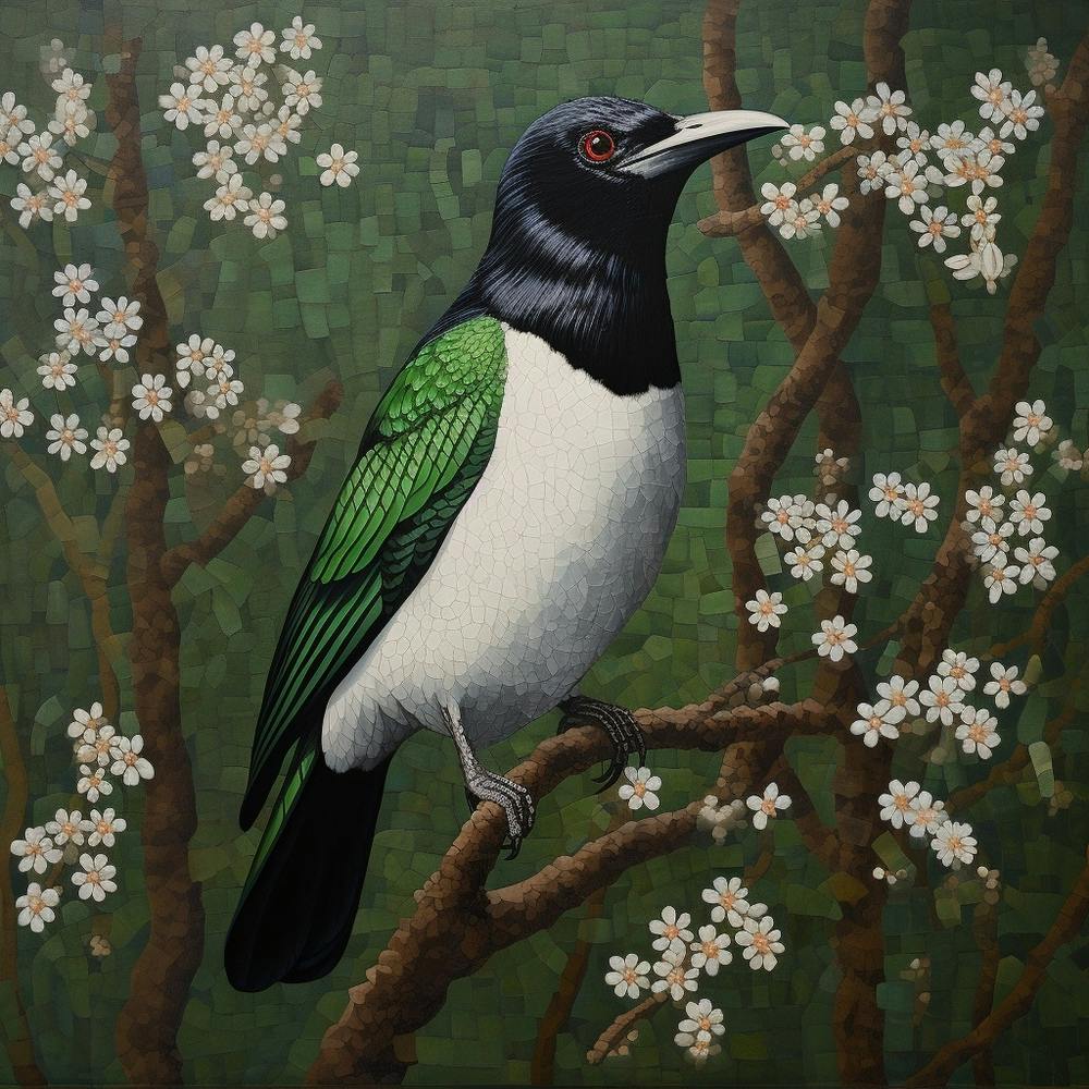Ohara Koson Inspired Bird Painting Magpie 7 Square