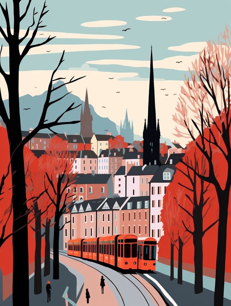 Illustration hivernale rétro Édimbourg Écosse 4