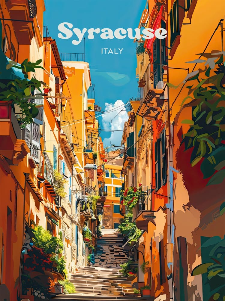 Syracuse Italy Streetview Travel Illustration