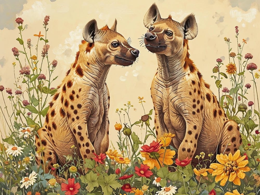 Floral Animal Illustration Hyena 1