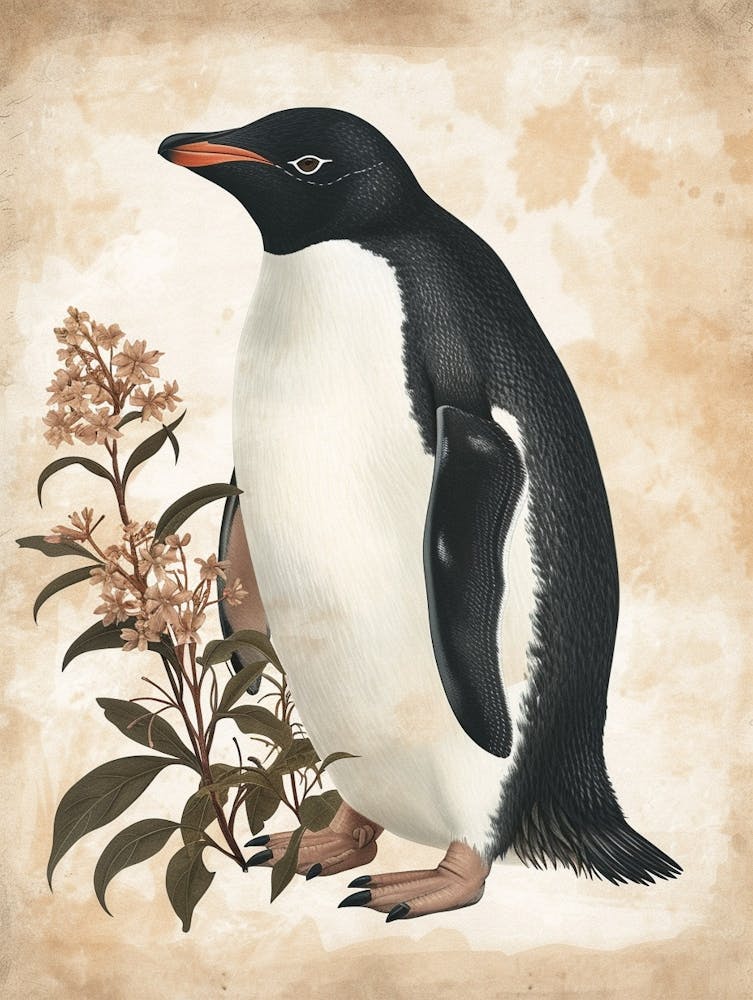 Adlie Penguin Deception Island Vintage Botanical Painting 2