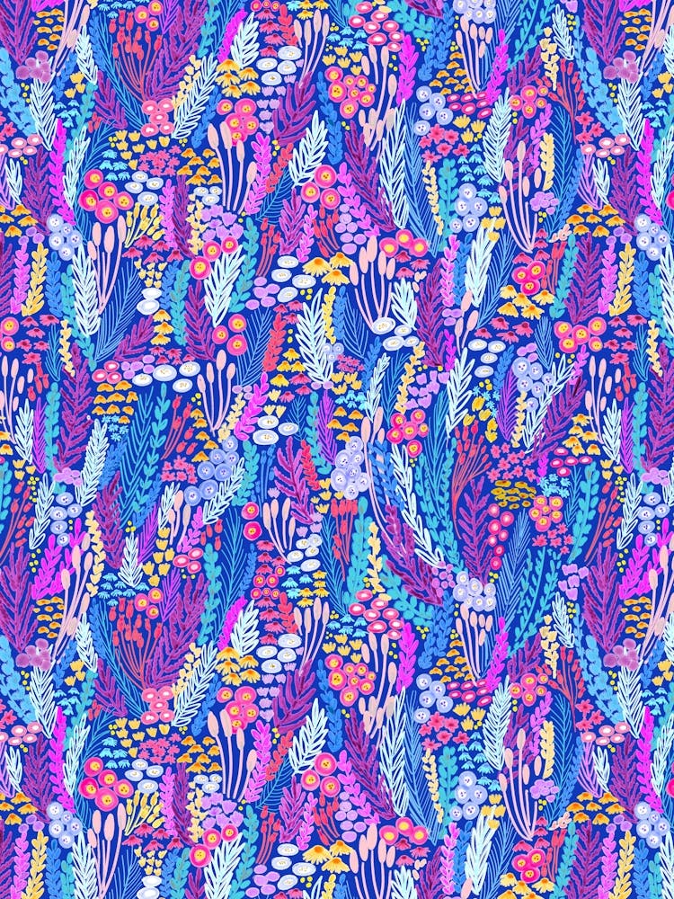 Wild Grass Meadow Botanical Pattern Vivid