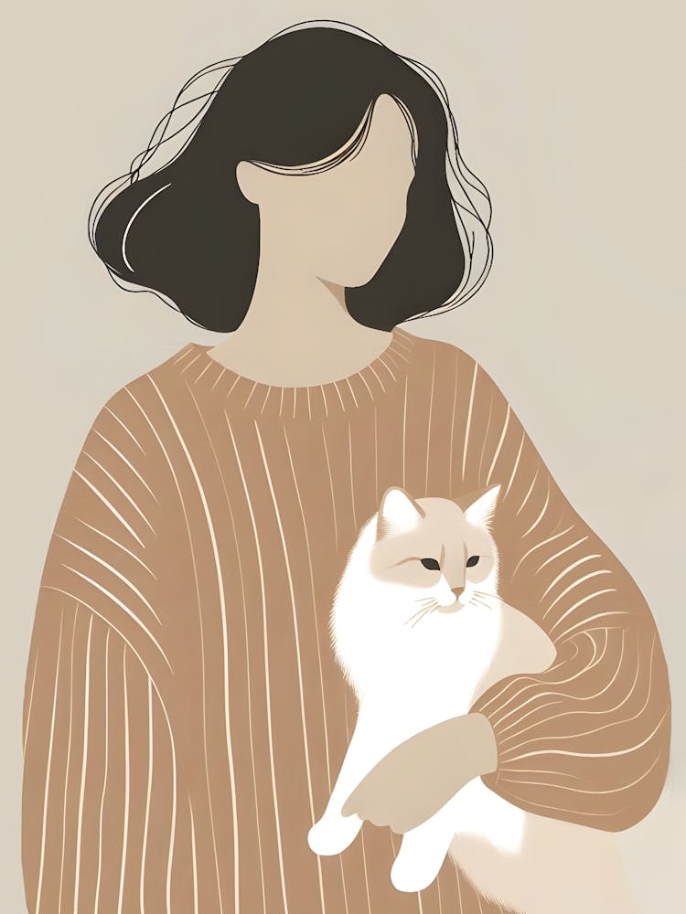 Girl with a Fluffy Cat – Flat Vector Illustration 3