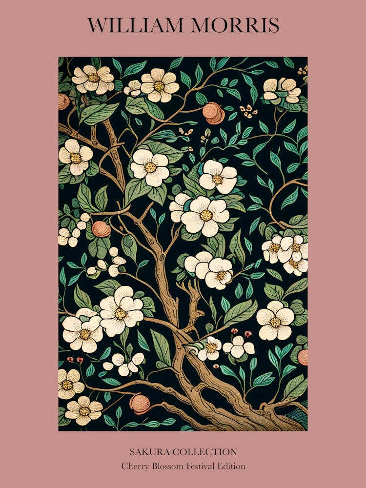 William Morris  Style Cherry Blossom Pink Sakura