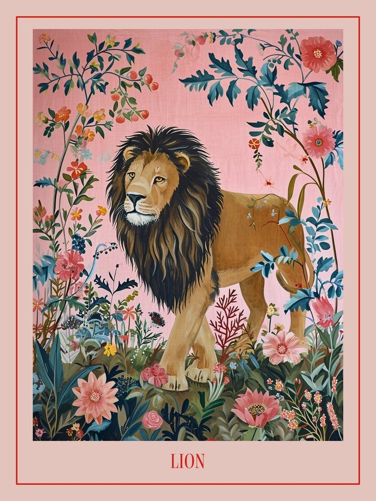 Floral Animal Painting Lion 3 Poster