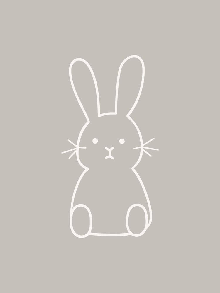 Simple Bunny Line Drawing White & Grey