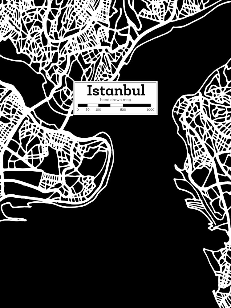 Istanbul (Turkey) City Map — Hand-drawn map, vector black map