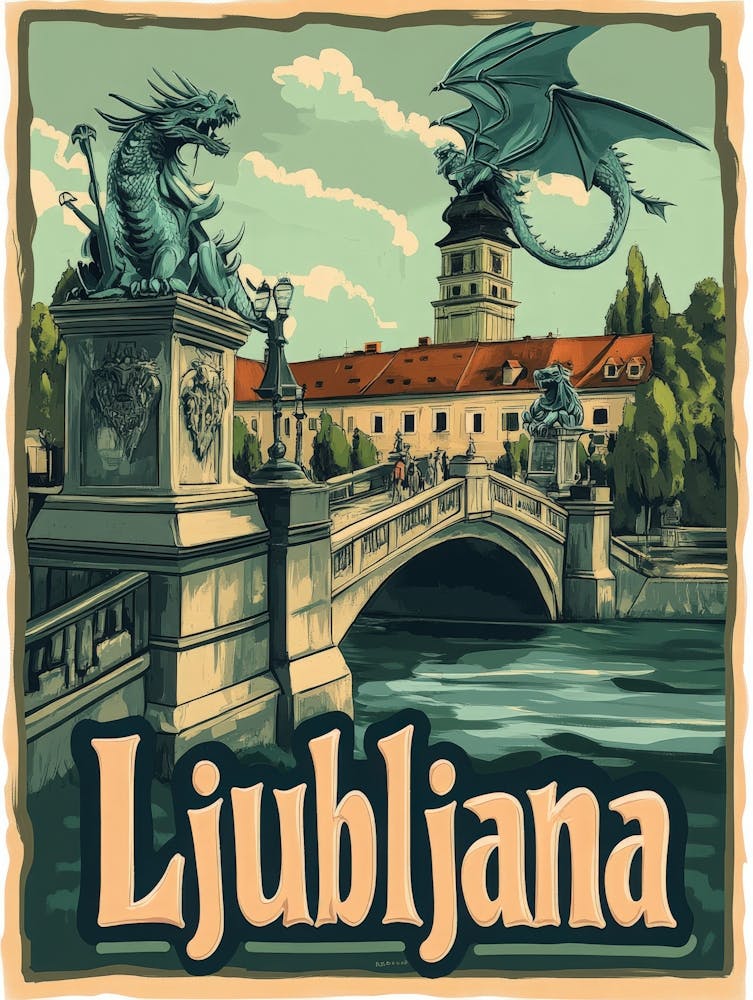 Aihrgdesign A Vintage Travel Poster Of Ljubljana 2