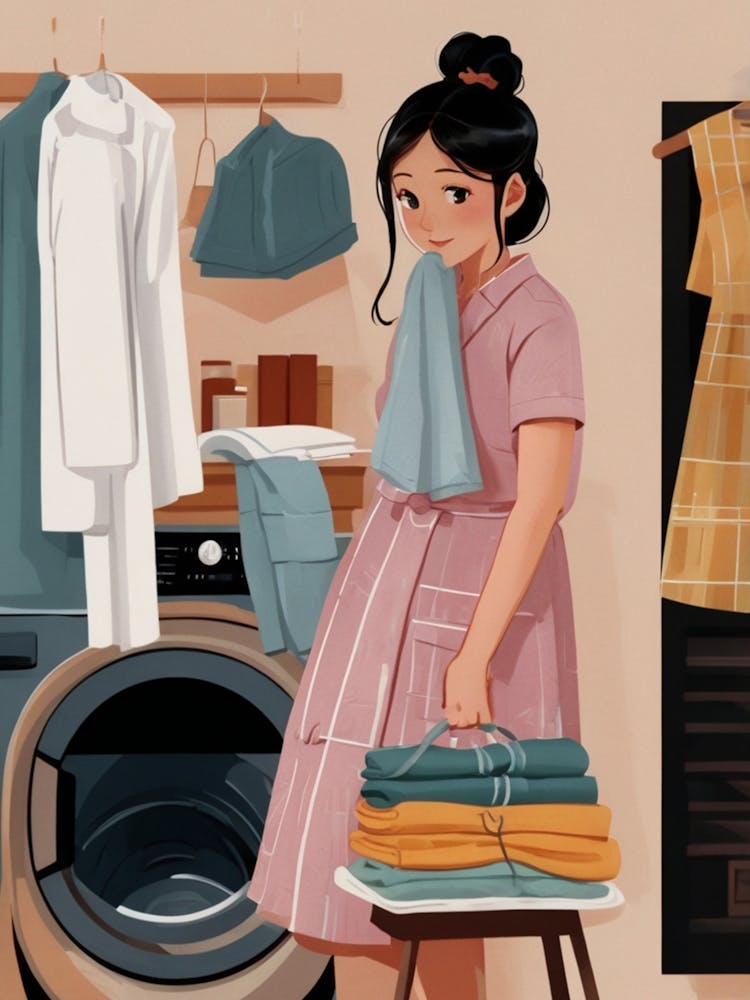 Asian Woman Doing Laundry