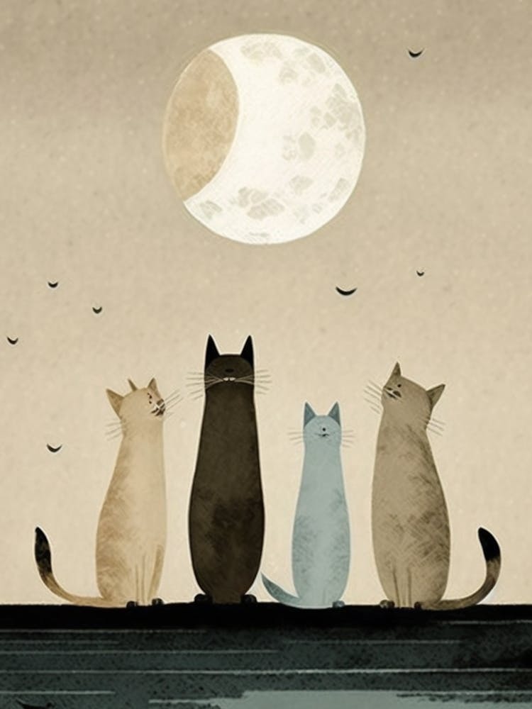 Four Cats Watching The Moon
