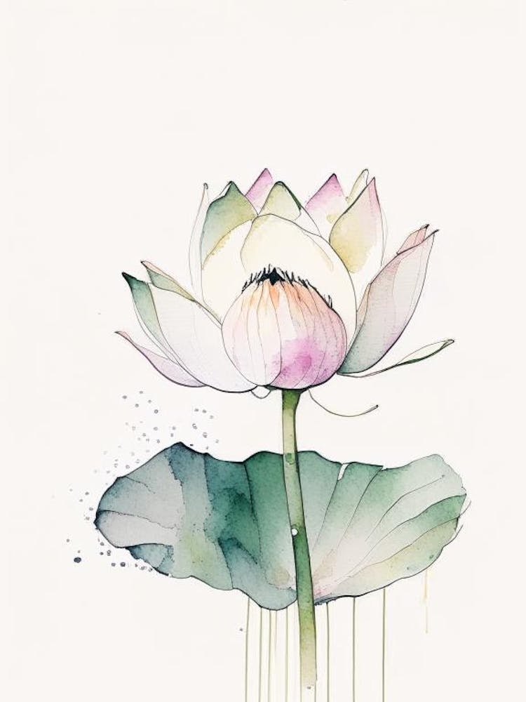 Lotus Flower In Garden Minimal Watercolour 5