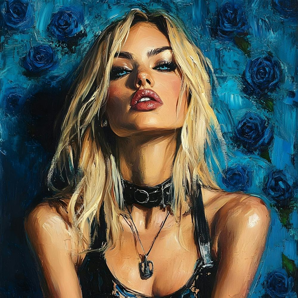 Punk Blonde Woman And Blue Roses 2