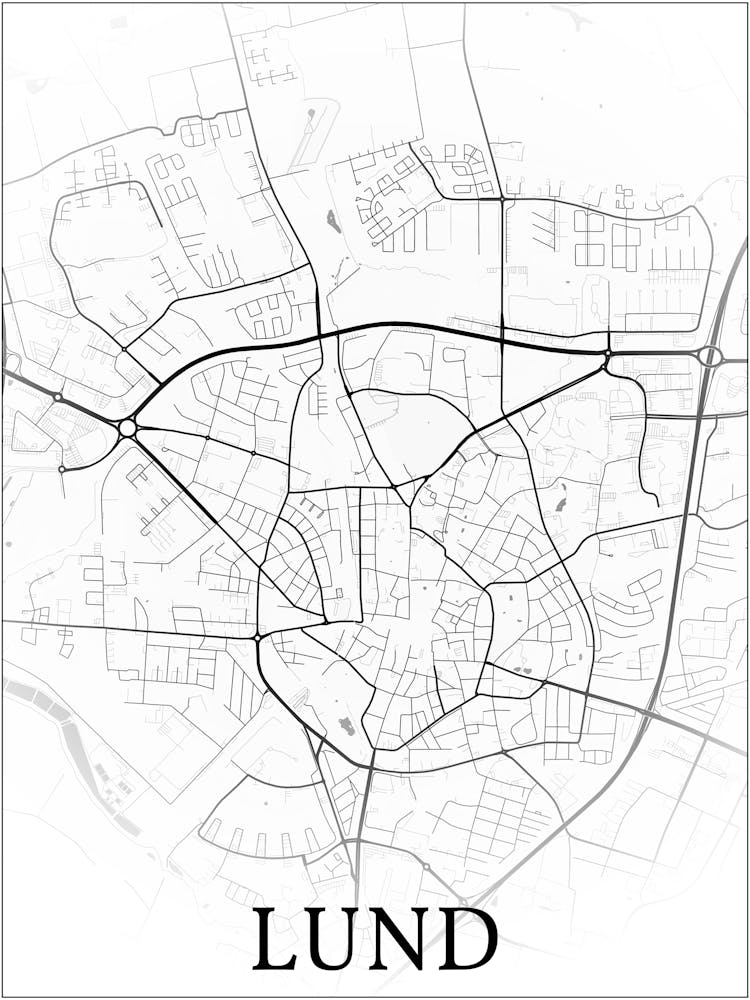 Lund, Sweden, City Map, Black And White Fade Design
