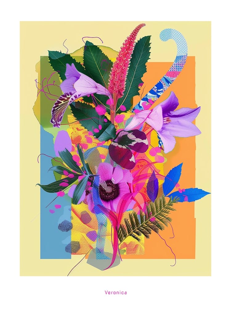 Veronica 2 Neon Flower Collage Poster