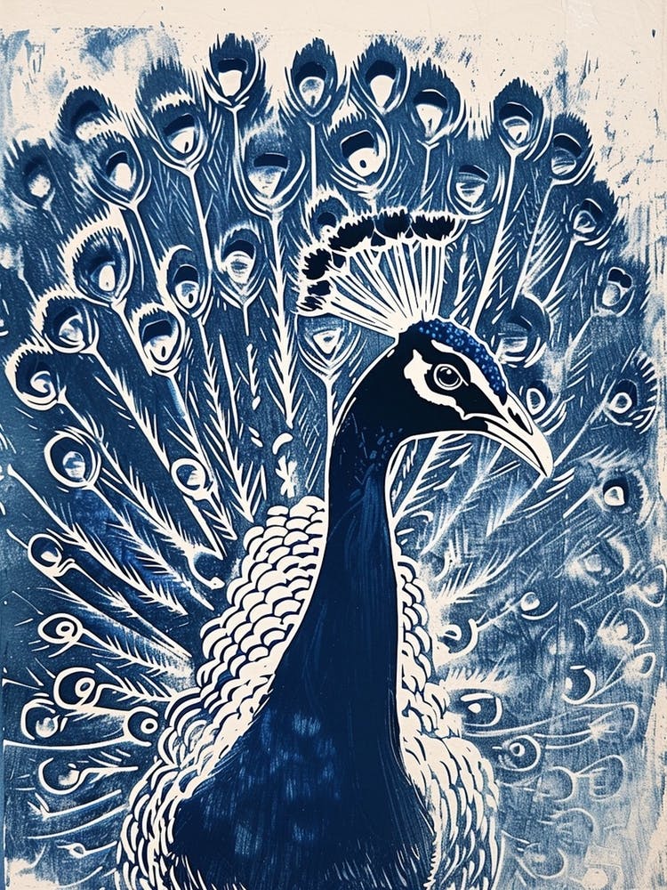 Navy & Cream Peacock Portrait 2