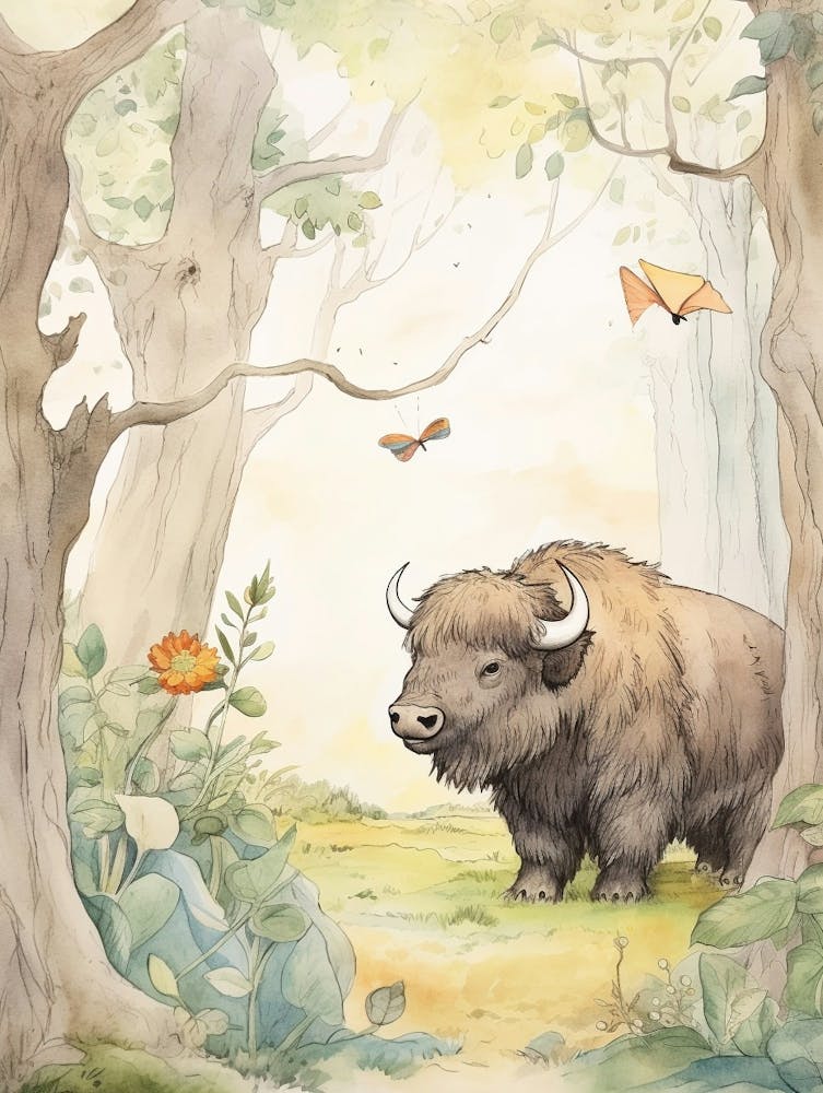 Märchenbuch-Tier Aquarell Büffel 1