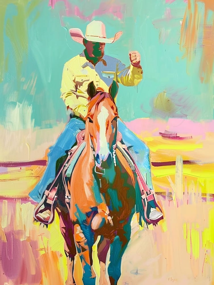 Blue And Yellow Cowboy Painting 6