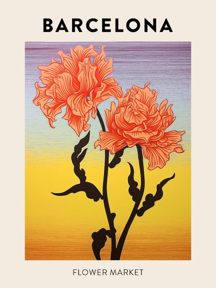 Barcelona Spain Botanical Flower Market Poster