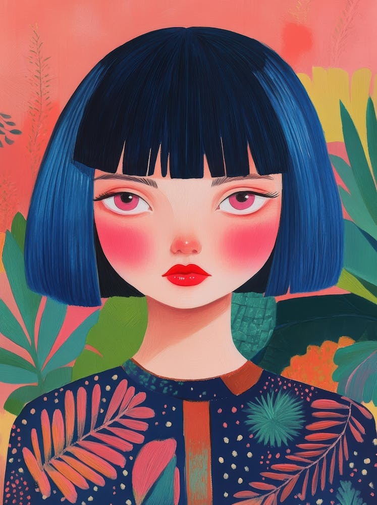 Asian Girl With Blue Hair 1
