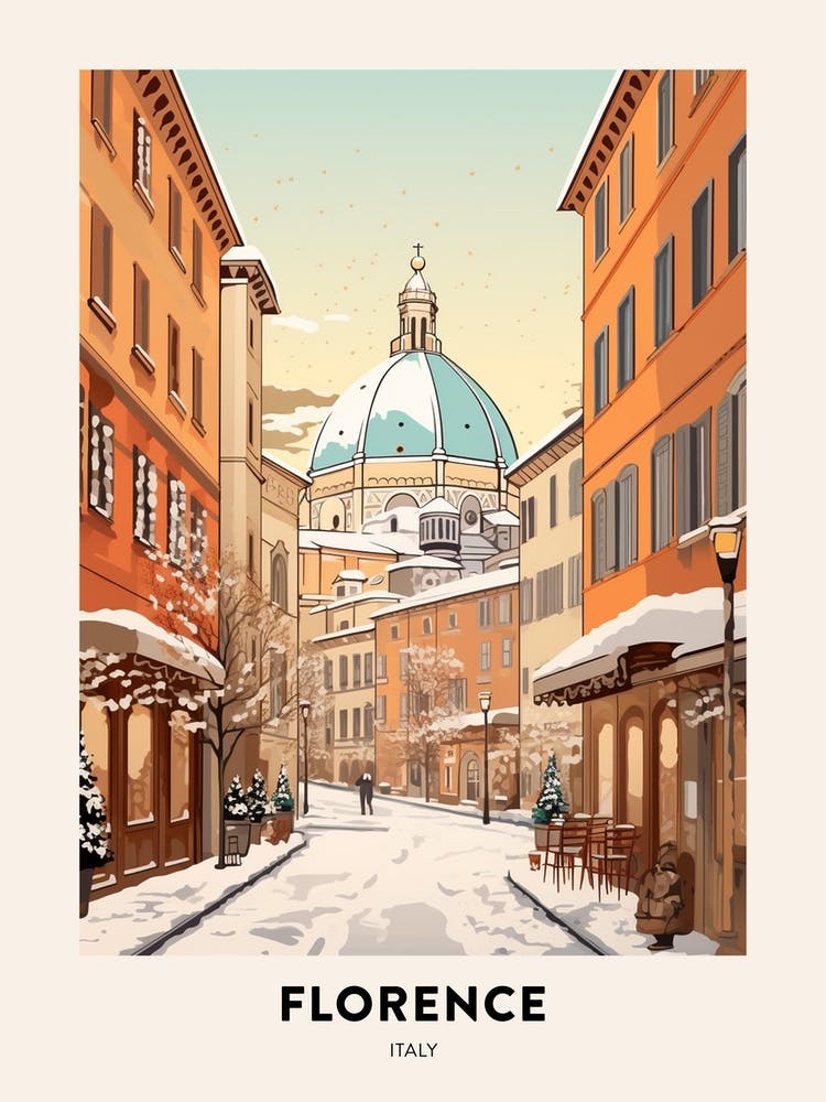 Vintage Winter Travel Poster Florence Italy 2