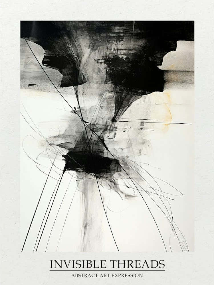 Invisible Threads Abstract Black And White 4 Poster