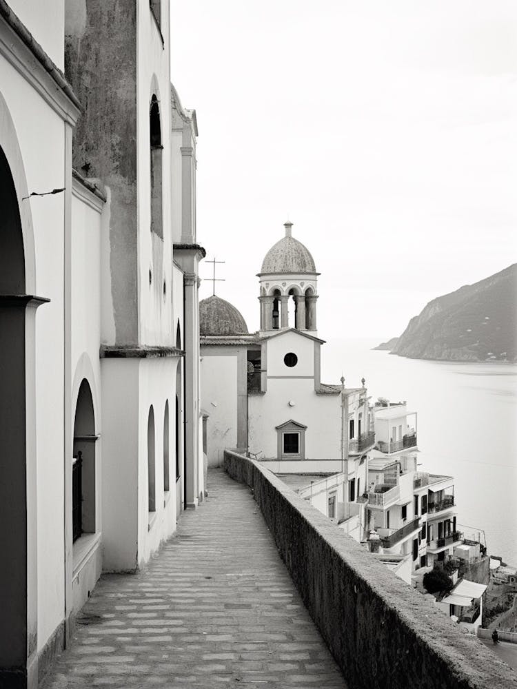 Amalfi Coast, Italy, Black And White Analogue Photograph 2