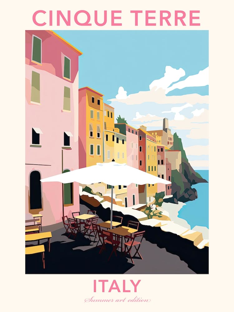 Cinque Terre, Italy, Flat Pastels Tones Illustration 1 Poster