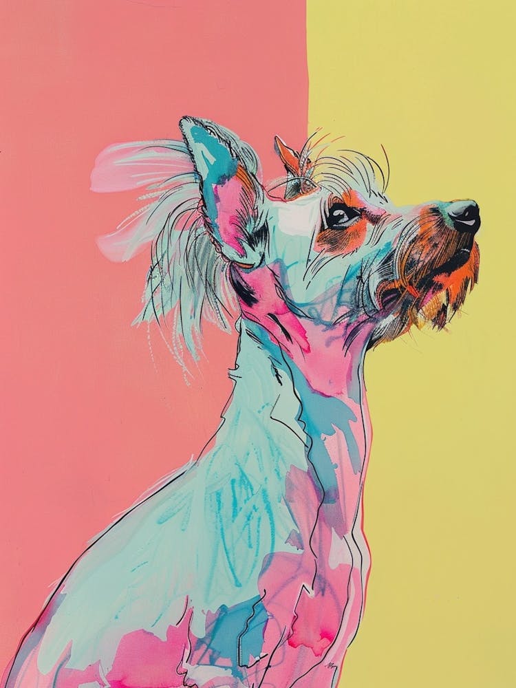 Chinese Crested Dog Pastel Line Watercolour Illustration  2