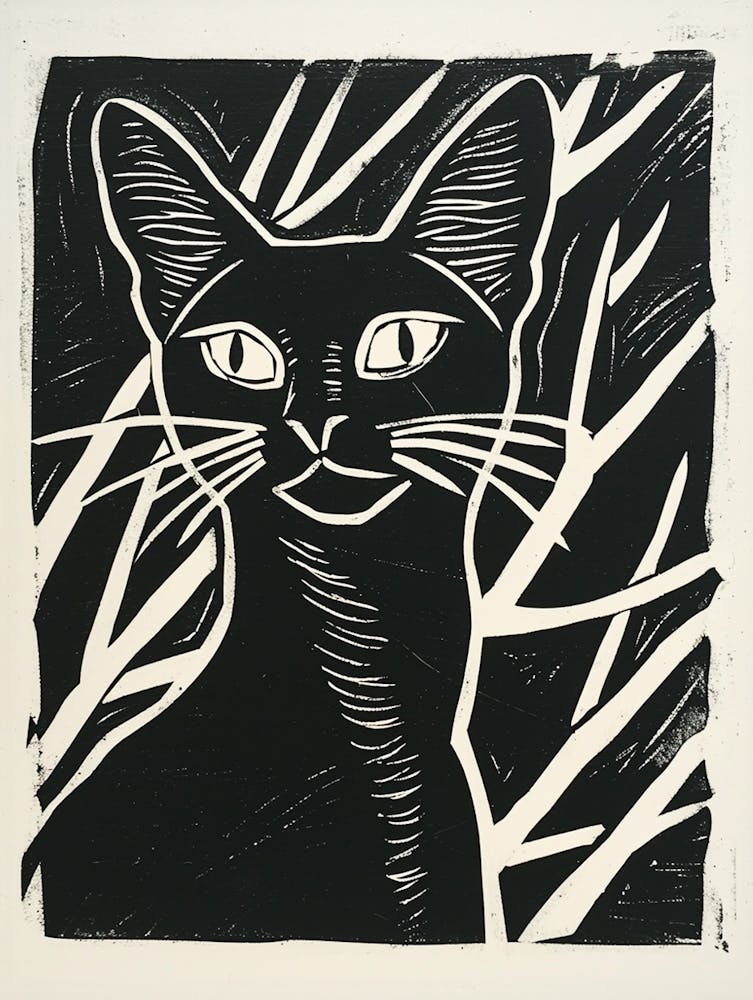 Abyssinian Cat Linocut Blockprint 4