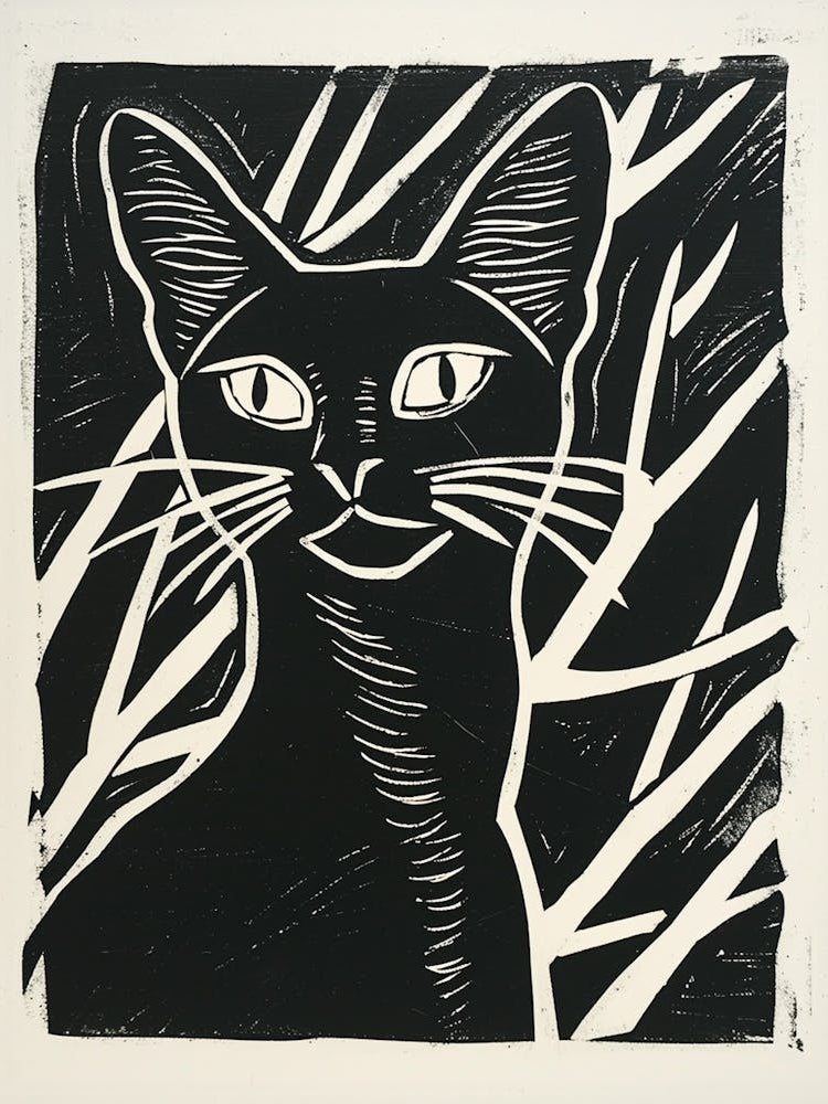 Abyssinian Cat Linocut Blockprint 4