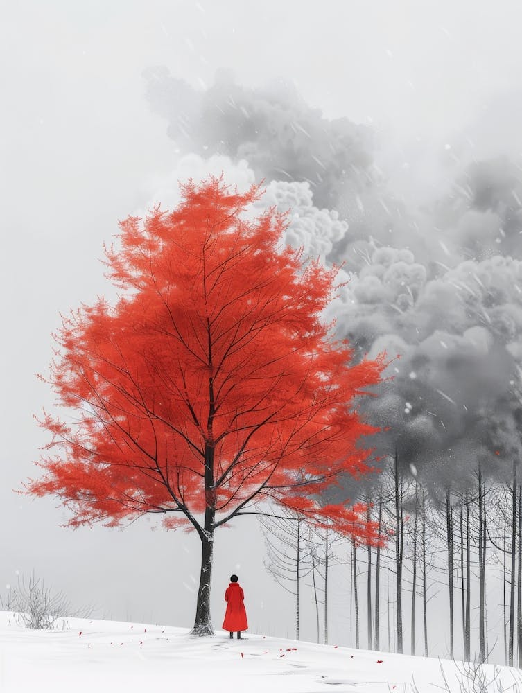 Red Tree In The Snow 2