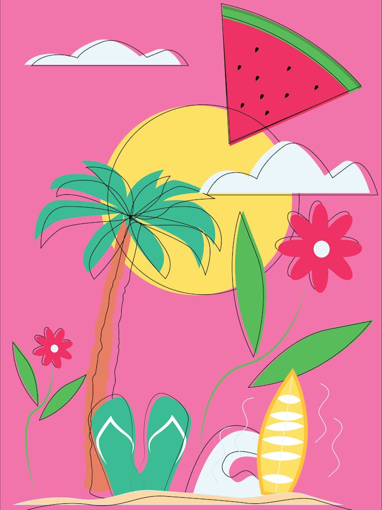 Ocean Watermelon Vibes Summer Surfing Sea Fruits Organic Fresh Beach Nature