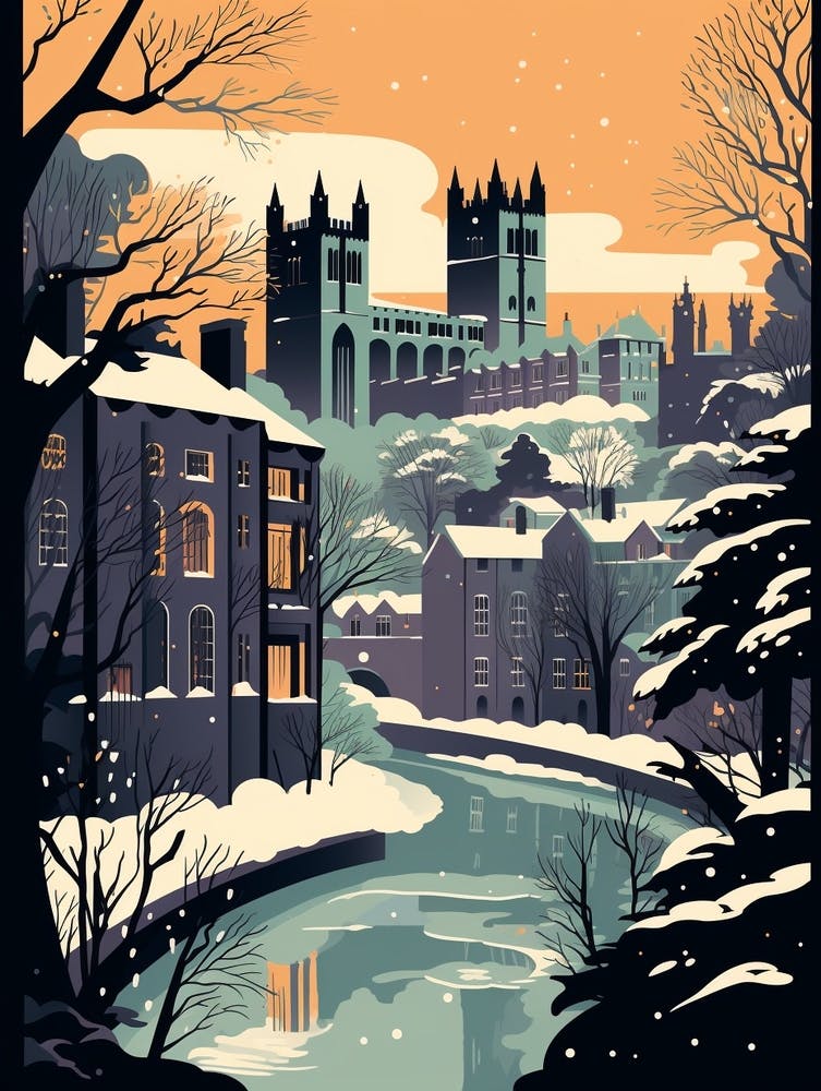 Winter Travel Night Illustration Durham United Kingdom 2