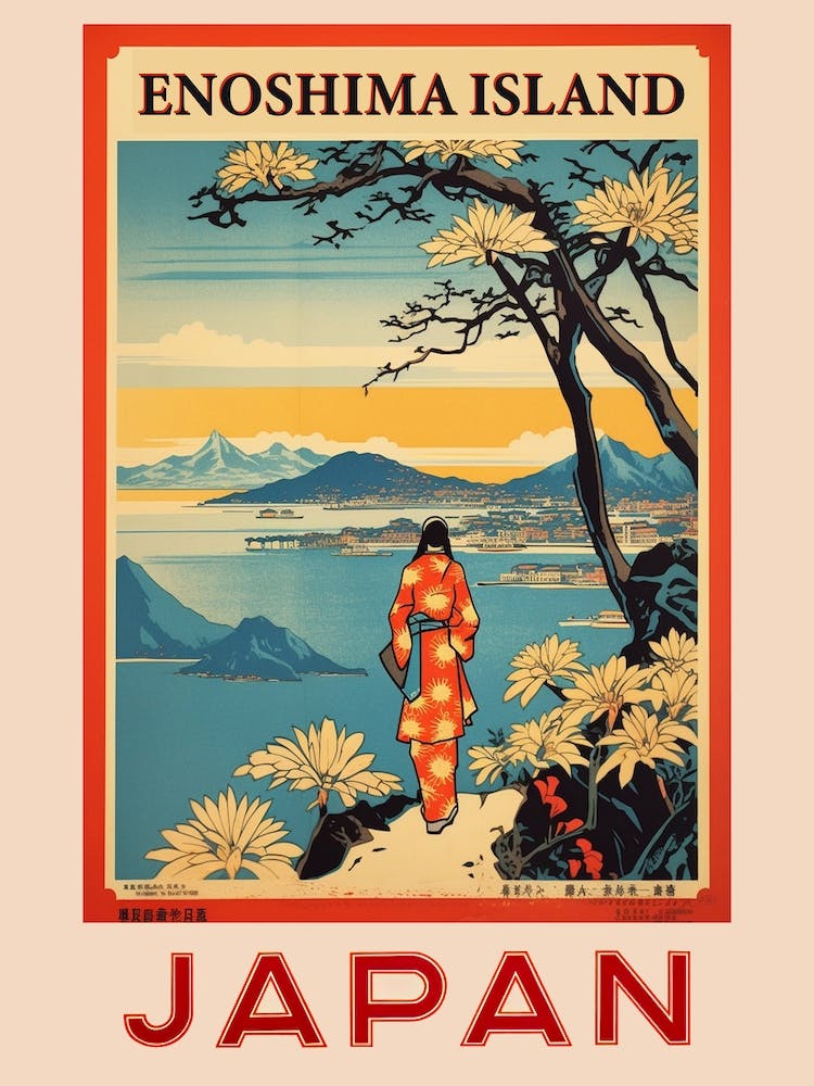 Enoshima Island, Visit Japan Vintage Travel Art 4 Poster
