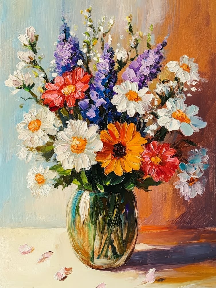 Oil Painting Of Spring Flowers In A Vase 2