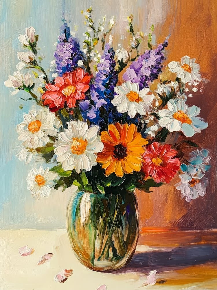 Oil Painting Of Spring Flowers In A Vase 2